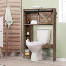 Load image into Gallery viewer, 4-Tier Over The Toilet Storage Cabinet with Sliding Barn Door and Storage Shelves-Brown
