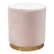 Load image into Gallery viewer, Sorbet Round Accent Ottoman in Blush Pink Velvet w/ Gold Metal Band Accent by Diamond Sofa
