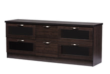 Load image into Gallery viewer, Baxton Studio Adelino 63 Inches Dark Brown Wood TV Cabinet with 4 Glass Doors and 2 Drawers
