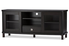 Load image into Gallery viewer, Baxton Studio Walda 60-Inch Greyish Dark Brown Wood TV Cabinet with 2 Sliding Doors and 1 Drawer
