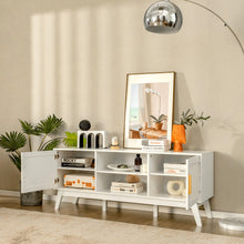 Load image into Gallery viewer, TV Stand Entertainment Media Console with 2 Rattan Cabinets and Open Shelves-White
