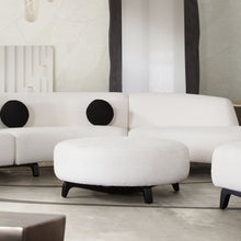 Load image into Gallery viewer, Vesper Round Ottoman in Faux White Shearling w/ Black Wood Leg Base by Diamond Sofa
