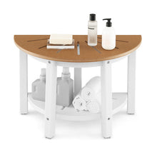 Load image into Gallery viewer, Waterproof HDPE Shower Bench with Semicircular Seat and Storage Shelf-Brown
