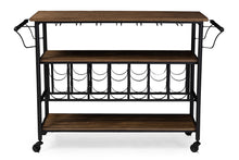 Load image into Gallery viewer, Baxton Studio Bradford Rustic Industrial Style Antique Black Textured Finish Metal Distressed Wood Mobile Kitchen Bar Serving Wine Cart
