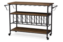 Load image into Gallery viewer, Baxton Studio Bradford Rustic Industrial Style Antique Black Textured Finish Metal Distressed Wood Mobile Kitchen Bar Serving Wine Cart
