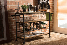 Load image into Gallery viewer, Baxton Studio Bradford Rustic Industrial Style Antique Black Textured Finish Metal Distressed Wood Mobile Kitchen Bar Serving Wine Cart
