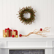 Load image into Gallery viewer, 16" Boxwood and Berries Artificial Wreath
