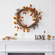 Load image into Gallery viewer, 19" Harvest Leaf, Berries  and Twig Artificial Wreath

