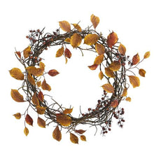 Load image into Gallery viewer, 19" Harvest Leaf, Berries  and Twig Artificial Wreath
