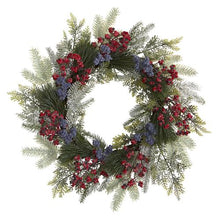 Load image into Gallery viewer, 24" Pine and Cedar Artificial Wreath with Berries
