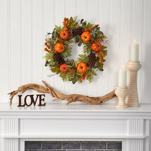 Load image into Gallery viewer, 24" Pumpkins, Pine Cones and Berries Fall Artificial Wreath
