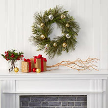 Load image into Gallery viewer, 26" Sparkling Pine Artificial Wreath with Decorative Ornaments

