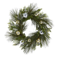 Load image into Gallery viewer, 26" Sparkling Pine Artificial Wreath with Decorative Ornaments
