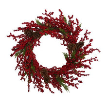 Load image into Gallery viewer, 34" Cypress Artificial Wreath with Berries and Pine Cones

