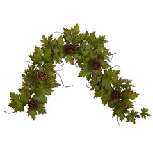 Load image into Gallery viewer, 5' Fall Maple Leaf with Pine Cones Artificial Garland
