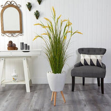 Load image into Gallery viewer, 5" Wheat Grain Artificial Plant in White Planter with Legs
