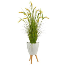 Load image into Gallery viewer, 5" Wheat Grain Artificial Plant in White Planter with Legs
