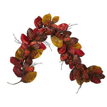 Load image into Gallery viewer, 6'Autumn Magnolia Leaf with Berries Artificial Garland

