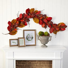 Load image into Gallery viewer, 6'Autumn Magnolia Leaf with Berries Artificial Garland
