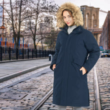 Load image into Gallery viewer, Women's Hooded Long Down Coat with Faux-fur Trim-Navy-XXL
