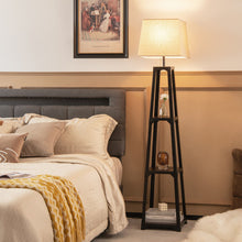 Load image into Gallery viewer, Shelf Floor Lamp with Storage Shelves and Linen Lampshade
