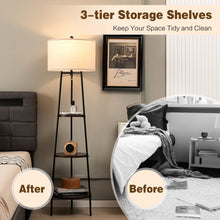 Load image into Gallery viewer, Shelf Floor Lamp with Storage Shelves and Linen Lampshade

