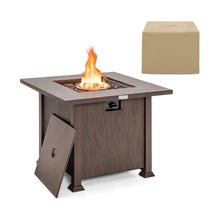 Load image into Gallery viewer, 32 Inch 50 000 BTU Square Fire Pit Table with Lid and Lava Rocks-Brown
