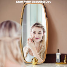 Load image into Gallery viewer, Modern Wall Mirror with Bamboo Frame and Adjustable Leather Strap
