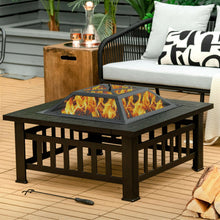 Load image into Gallery viewer, 32 Inch 3 in 1 Outdoor Square Fire Pit Table with BBQ Grill and Rain Cover for Camping
