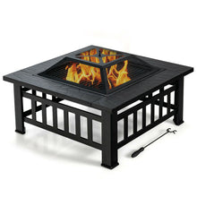 Load image into Gallery viewer, 32 Inch 3 in 1 Outdoor Square Fire Pit Table with BBQ Grill and Rain Cover for Camping
