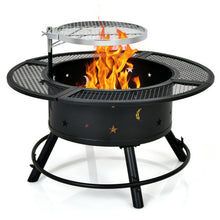 Load image into Gallery viewer, 32-Inch Outdoor Wood Burning Fire Pit with 360°Swivel BBQ Grate
