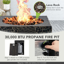 Load image into Gallery viewer, 16 Feet Square Outdoor Propane Fire Pit with Lava Rocks Waterproof Cover 30 000 BTU
