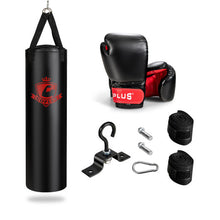 Load image into Gallery viewer, 63 Pounds Filled Punching Hanging Bag Set Kick Boxing MMA training with Gloves-Black
