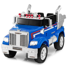 Load image into Gallery viewer, 12V Licensed Freightliner Kids Ride On Truck Car with Dump Box and Lights -Blue
