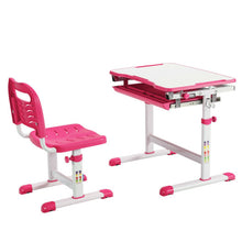 Load image into Gallery viewer, Kids Height Adjustable Desk and Chair Set with Tilted Tabletop and Drawer-Pink
