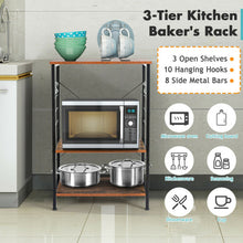 Load image into Gallery viewer, 3-Tier Kitchen Baker's Rack Microwave Oven Stand Storage Shelf with10 Hook-Coffee
