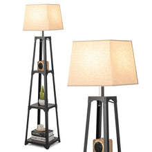 Load image into Gallery viewer, Shelf Floor Lamp with Storage Shelves and Linen Lampshade
