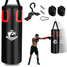 Load image into Gallery viewer, 56 Pounds Filled Punching Bag Set Kickboxing MMA Thai Training with Hand Wraps Hanger-Black
