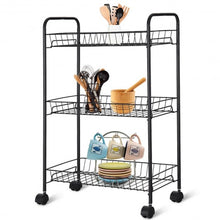 Load image into Gallery viewer, 3 Tier Rolling Kitchen Utility Trolley with Storage Shelf Baskets
