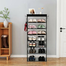 Load image into Gallery viewer, 7-Tier Vertical Design Wooden Shoe Storage Shelf with Hooks-Black
