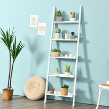 Load image into Gallery viewer, 5-Tier Wall-leaning Ladder Shelf  Display Rack for Plants and Books-White
