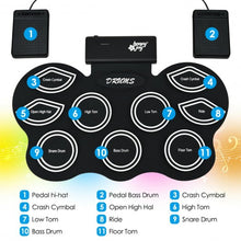 Load image into Gallery viewer, 9 Pads Electronic Drum Set with LED Lights Headphone
