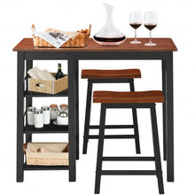 Load image into Gallery viewer, 3 Piece Counter Height Dining Table Set with 2 Saddle Stools and Storage Shelves
