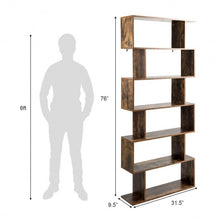 Load image into Gallery viewer, 6-Tier S-Shaped Bookcase Z-Shelf Style Storage Bookshelf-Coffee
