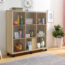 Load image into Gallery viewer, 9 Cubes Ladder Shelf Freestanding Corner Display Rack Bookshelf-Natural
