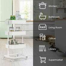 Load image into Gallery viewer, 3-Tier Metal Rolling Storage Cart Mobile Organizer with Adjustable Shelves-White
