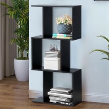 Load image into Gallery viewer, 3-tier S-Shaped Bookcase Free Standing Storage Rack Wooden
