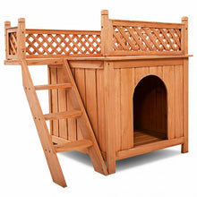 Load image into Gallery viewer, Wood Pet Dog House with Roof Balcony &amp; Bed Shelter
