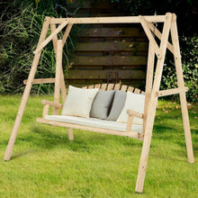 Load image into Gallery viewer, Rustic Wooden Porch Swing Bench with A-Frame Stand Set
