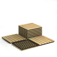 Load image into Gallery viewer, 10 PCS 12" x 12" Acacia Wood  Interlocking Stripe Deck Tiles
